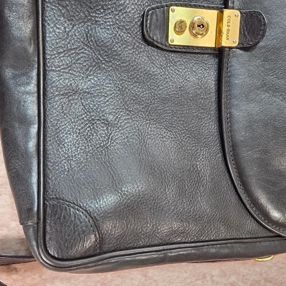 Vintage Cole Haan Black Leather Briefcase Elegant Made in Italy Rare with Key